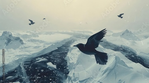 Tundra with bird migration flat design top view avian path theme animation Splitcomplementary color scheme