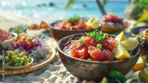Tropical Beachside Poke Bowl Feast with Fresh Ingredients
