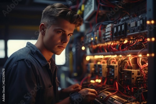 male technician repair and maintain electrical panel