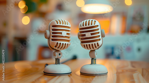 Pair of Podcast Microphone Above Table