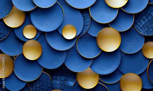Sophisticated abstract background with overlapping circles in shades of navy and gold , Generate AI