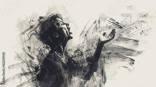 artistic depiction of person reciting poetry and songs expressive hand gestures sketch illustration