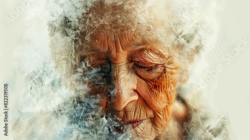 artistic representation of elderly woman with dementia abstract portrait conveying loneliness and confusion