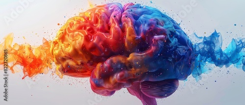 Vibrant and colorful illustration of a human brain with a creative splash of colors, representing imagination and intelligence.