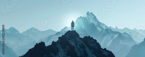 Silhouette of a man on top of a mountain peak. Generative AI