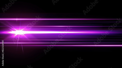 A realistic modern illustration showing neon luminance of bright energy fast dynamic movement on black background with purple streaks created by the movement of lights moving at high speed.