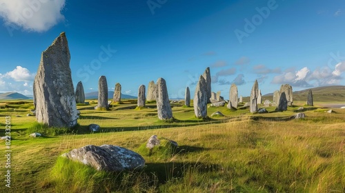 closeup of ancient callanish standing stones on the isle of lewis scotland landscape