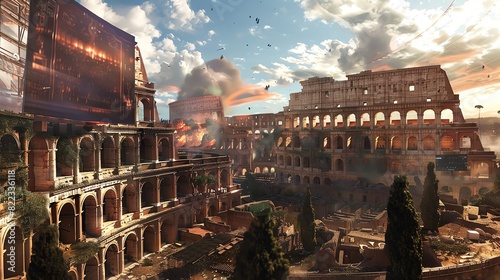 Ruins of the Colosseum and Roman Forum, a breathtaking and evocative scene of historical grandeur.