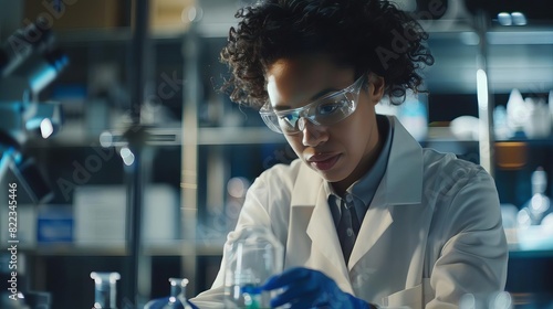 determined disabled female scientist conducting groundbreaking cancer research in a hightech lab promoting diversity in stem