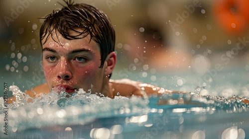 Swimmer taking a breath during a freestyle race