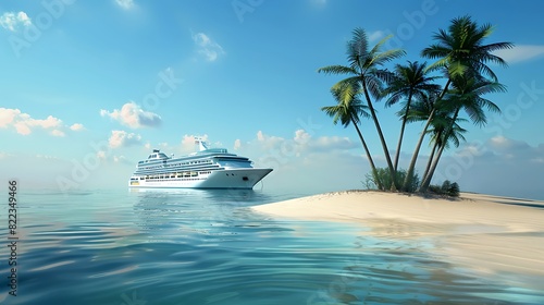 Cruise ship passing tropical islands.