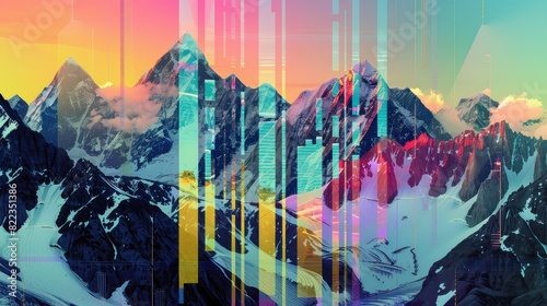 An retro abstract landscape of mountains