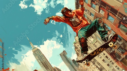 Skateboarder jumping over an obstacle in the city