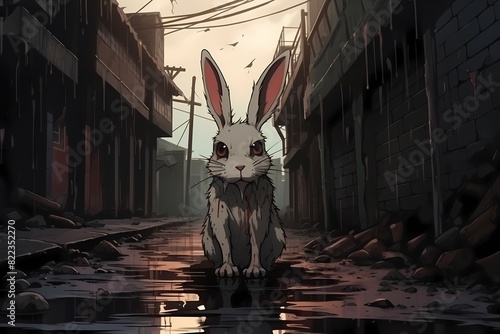 illustration of a scary rabbit in a dark alley