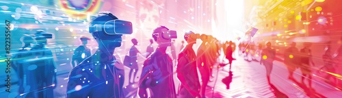 LGBTQ parade in a virtual reality world, with avatars and digital pride symbols, Techno-Futuristic, Illustration