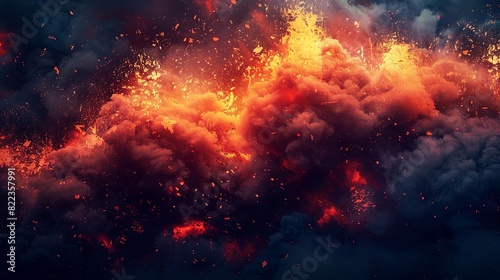 dramatic lava explosions and fiery smoke apocalyptic background