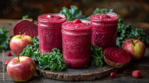 healthy smoothie recipe, energizing beet, apple, and kale smoothie in mason jar packed with nutrients for a refreshing and healthy beverage option