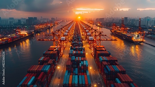 transportation and logistic network distribution growth container cargo ship and trucks of industrial cargo freight for shipping business logistic import export with.illustration