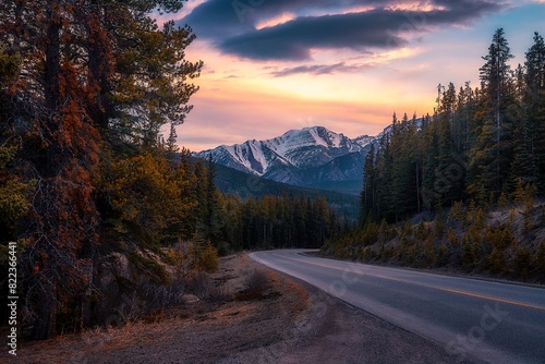 Sunrise Clouds Over A Banff Mountain Road