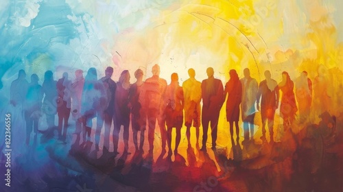 Artwork of a group of people standing together in a circle, supporting each other on the journey to success