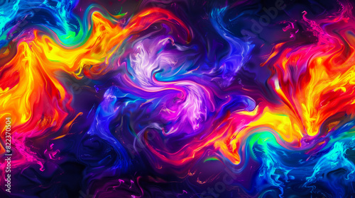 Vibrant Swirling Neon Colors. An abstract pattern of vibrant swirling neon colors resembling liquid paint, creating a dynamic and visually striking image. digital art piece,