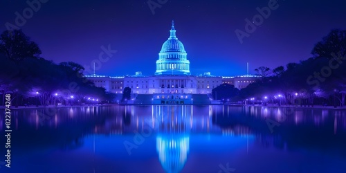 United States Capitol Building at dusk with water reflections in front. Concept Architecture, Landmarks, Photography, Dusk, Reflections