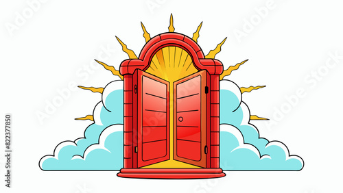 A vibrant red opening framed by a set of pearly gates and emitting a warm puff of breath with each syllable spoken.. Cartoon Vector