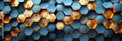 Detailed close-up of multiple hexagonals in various sizes and colors