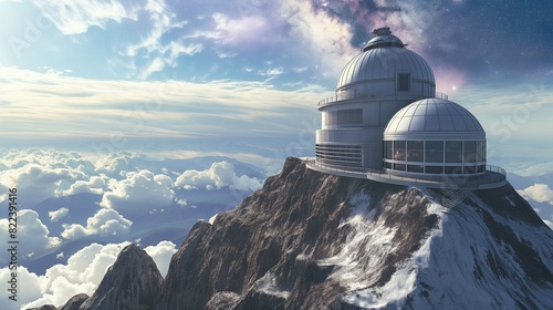 A celestial observatory perched atop a mountain peak, where AI-guided telescopes capture breathtaking views of distant galaxies. 32k, full ultra HD, high resolution