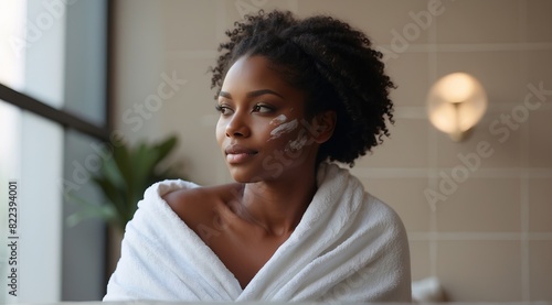Beautiful attractive black woman model with a facial scrub