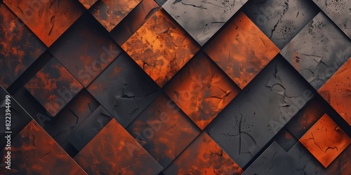 Geometric dark metal abstract background. Geometric pattern horizontal banner. Metal texture. Digital illustration raster bitmap. AI artwork. 
