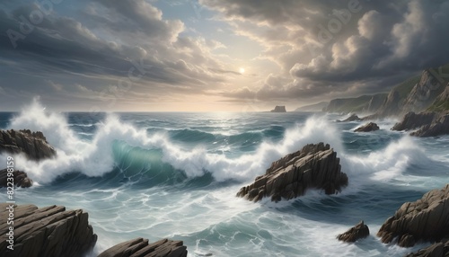 A Captivating Seascape With Crashing Waves Rocks