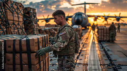 soldier loading supplies onto a plane