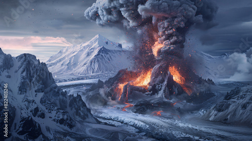 Dramatic Volcanic Eruption in Icy Landscape