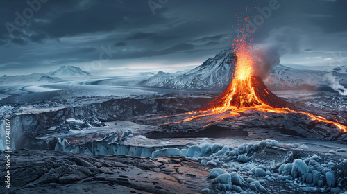 Dramatic Volcanic Eruption in Icy Landscape