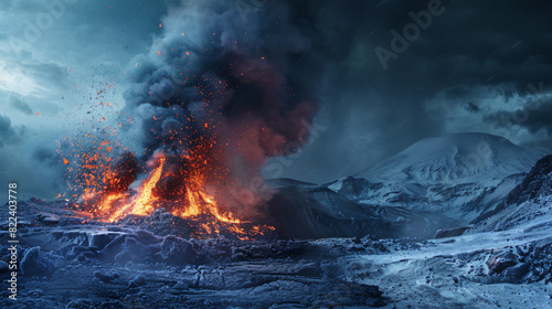 Dramatic Volcanic Eruption in Icy Landscape