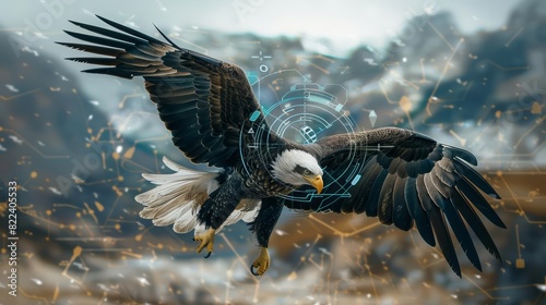 Amazing closeup charismatic of an eagle in a flight commanders gear