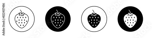 Strawberry icon set. strawberry fruit vector symbol in black filled and outlined style.