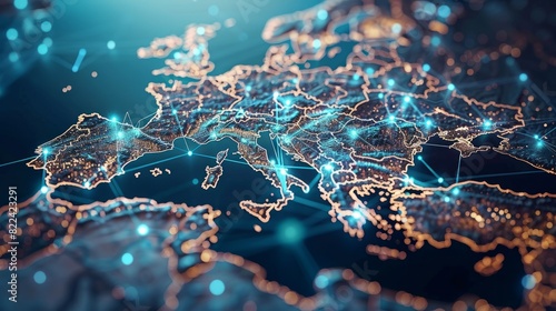 Abstract map of Western Europe, concept of European global network and connectivity, data transfer and cyber technology, information exchange and telecommunication