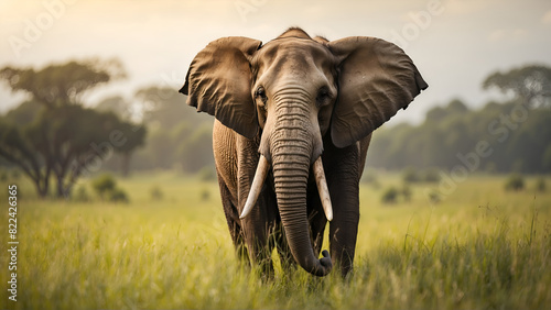 African elephant in Grass field 
