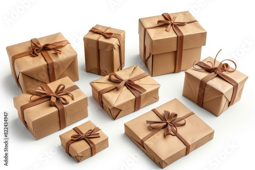 Brown craft paper gift boxes set, silhouette design, die cut