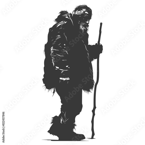 Silhouette native arctic tribe elderly man black color only