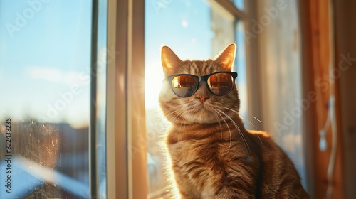 Cool Cat Chillin in Shades on Window Sill