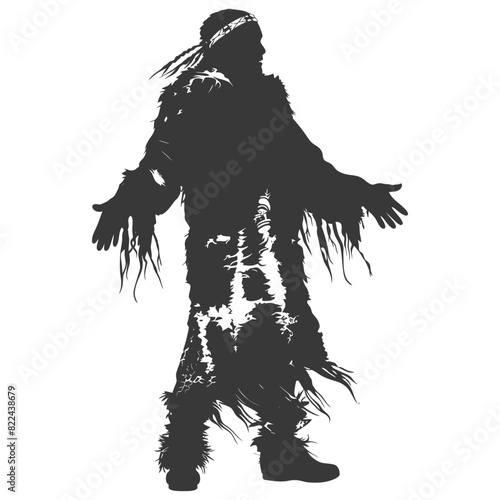 Silhouette native arctic tribe man black color only