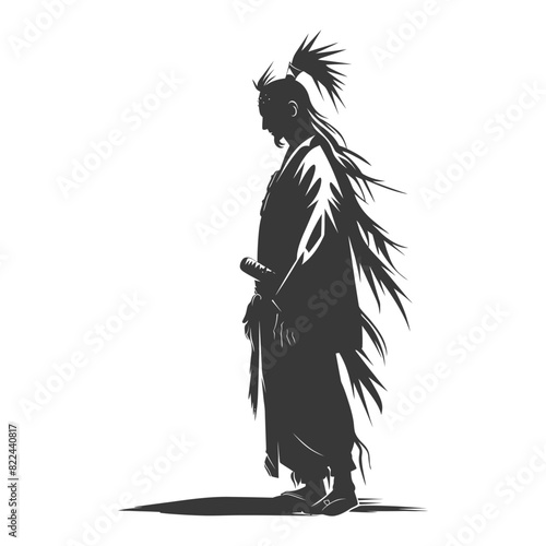 Silhouette native chinese tribe man black color only