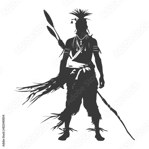 Silhouette native japanese tribe man black color only