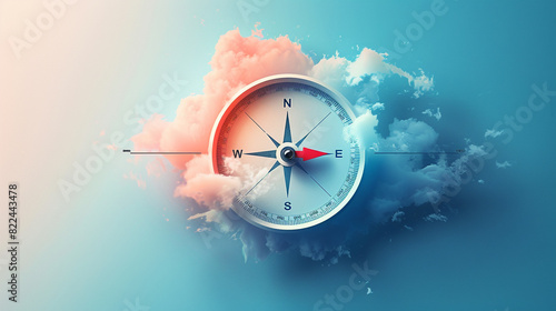 A compass with a needle pointing towards a cloud icon representing the reliable and consistent nature of cloud services.