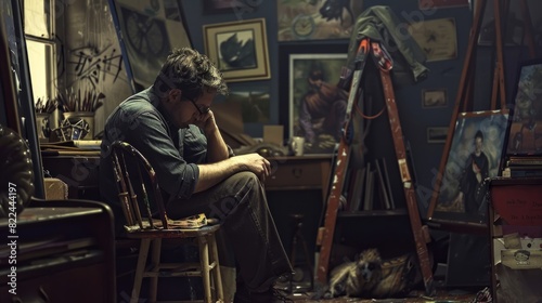 Poor artist sits and imagines the art he is about to create.