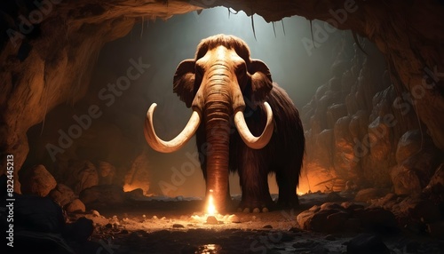 A Mammoth Trapped In A Cave Its Massive Form Illu