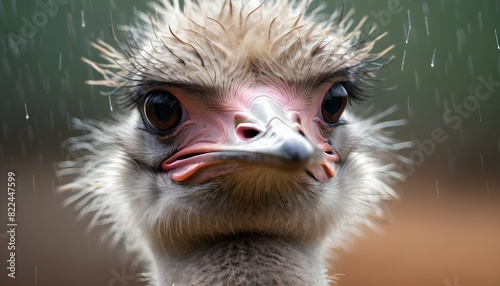 An Ostrich With Its Feathers Ruffled By The Rain